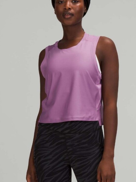 lululemon athletica Tops - Lululemon Mesh Back Cropped Train Tank Wisteria Purple EUC
